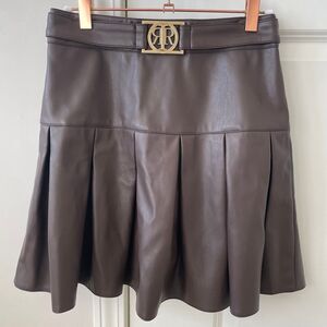 River Island: Brown Leather Skirt - Size S